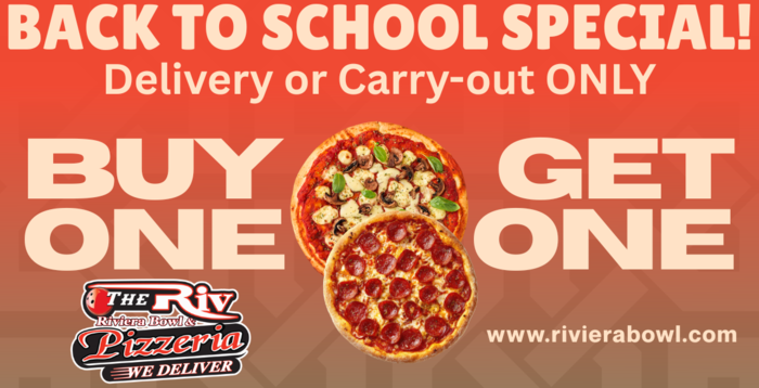 September signature pizza special at Riviera Bowl & Pizzeria, Sauk City WI