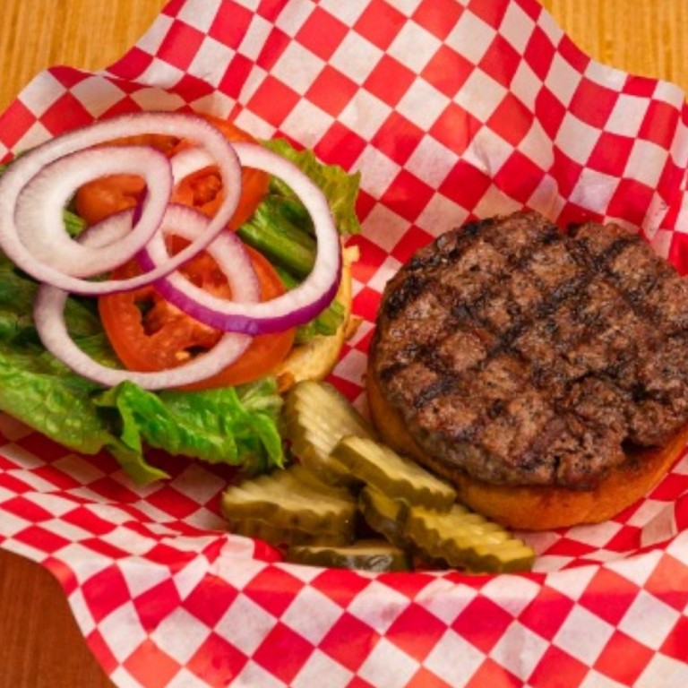 Flame broiled burger at Riviera Bowl & Pizzeria, Sauk City WI