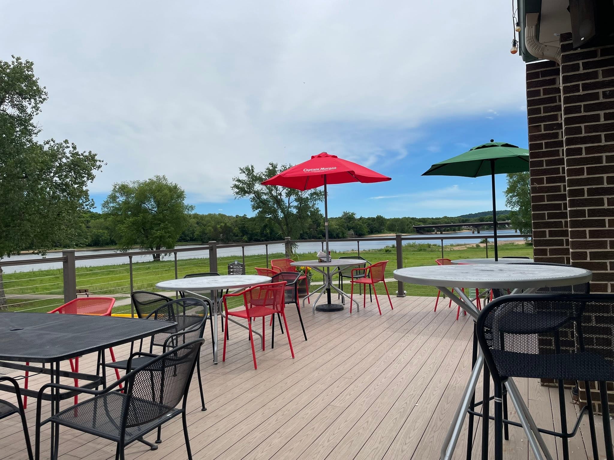Patio at Riviera Bowl & Pizzeria overlooking the Wisconsin River, Sauk City WI