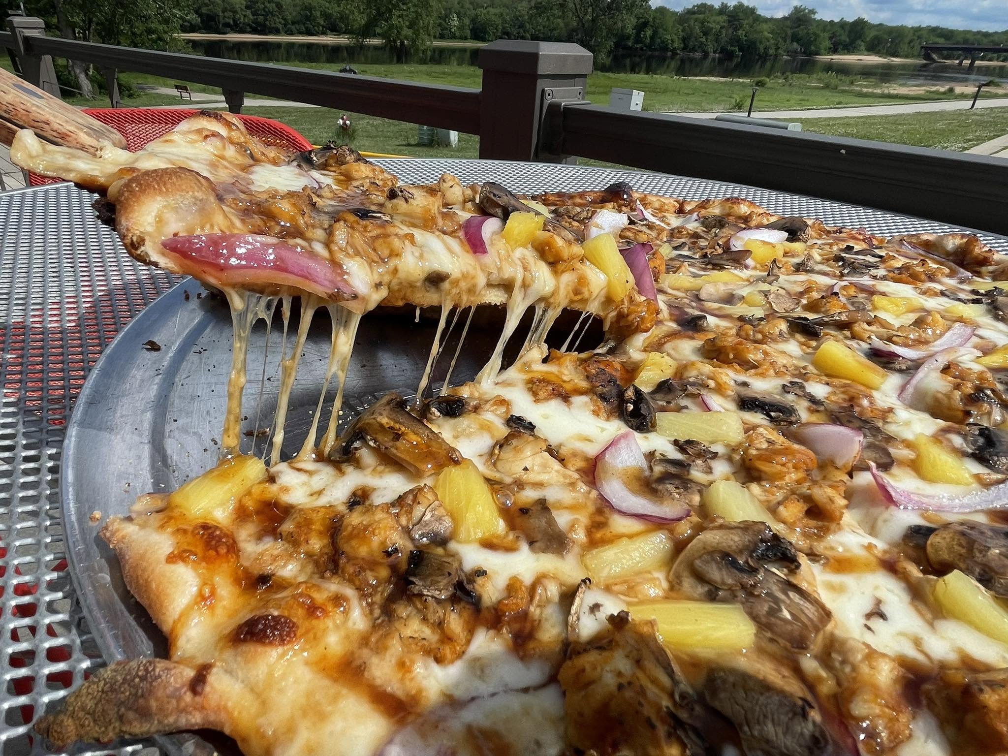 Specialty pizza at Riviera Bowl & Pizzeria, Sauk City WI — handmade with Wisconsin cheese